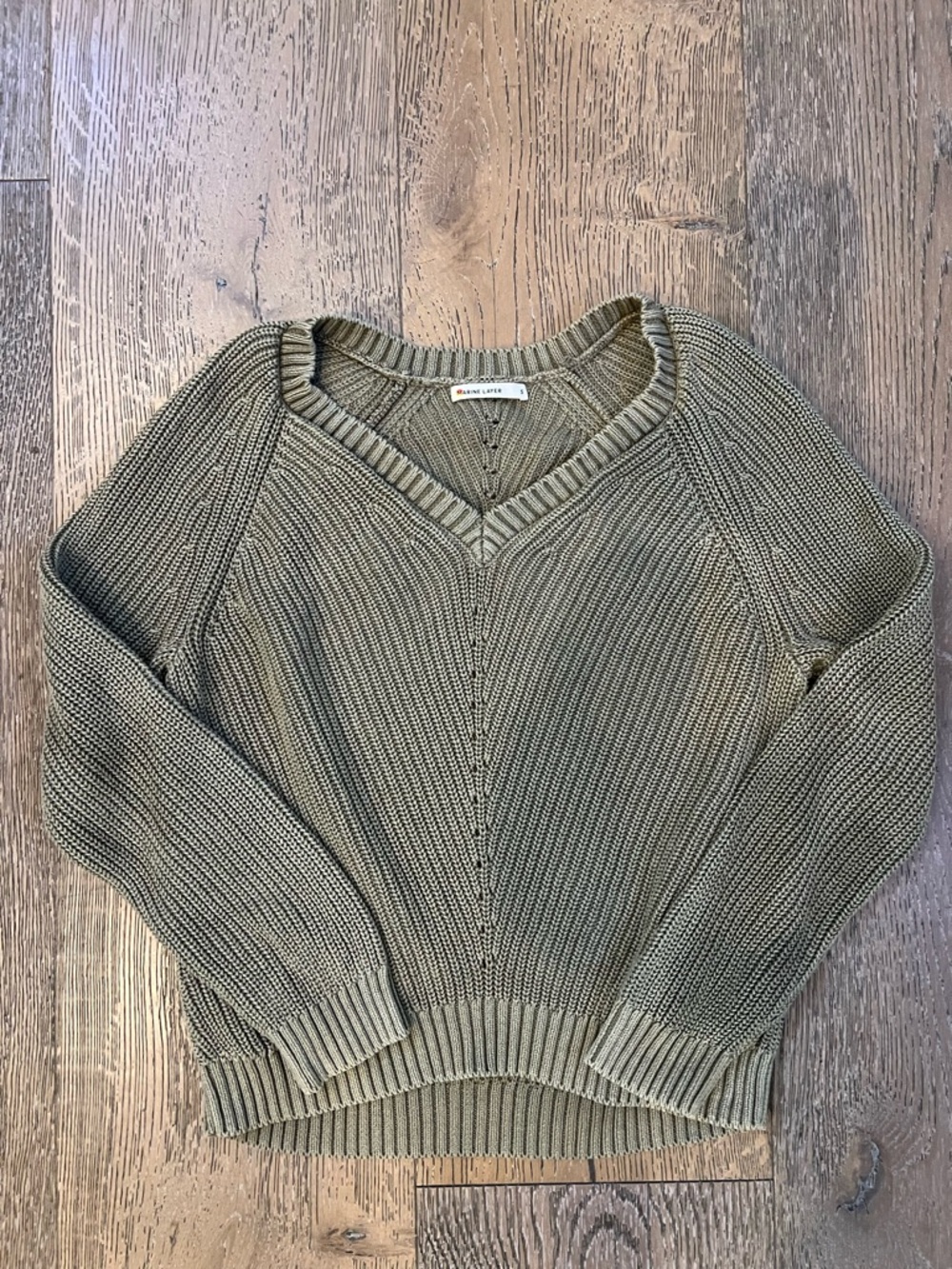 Marine Layer Olive V-Neck Knit Sweater - Women S